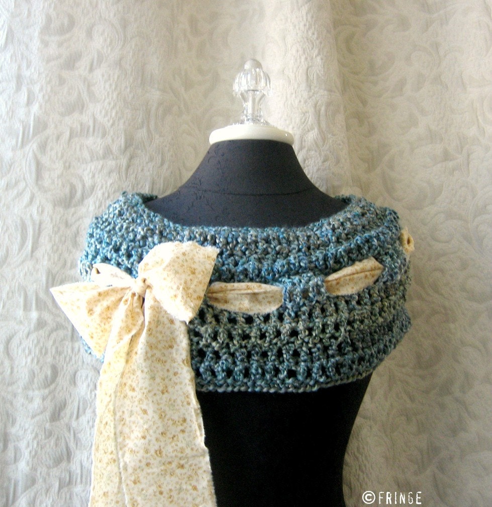 Prairie Garden Cowl - Capelet - Crocheted - Aqua Blue
