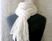 Front Porch Scarf - Crocheted Scarf Fringe - Vanilla Cream