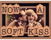 Romantic Love Card Vintage Inspired Sweethearts Lovers Kiss
