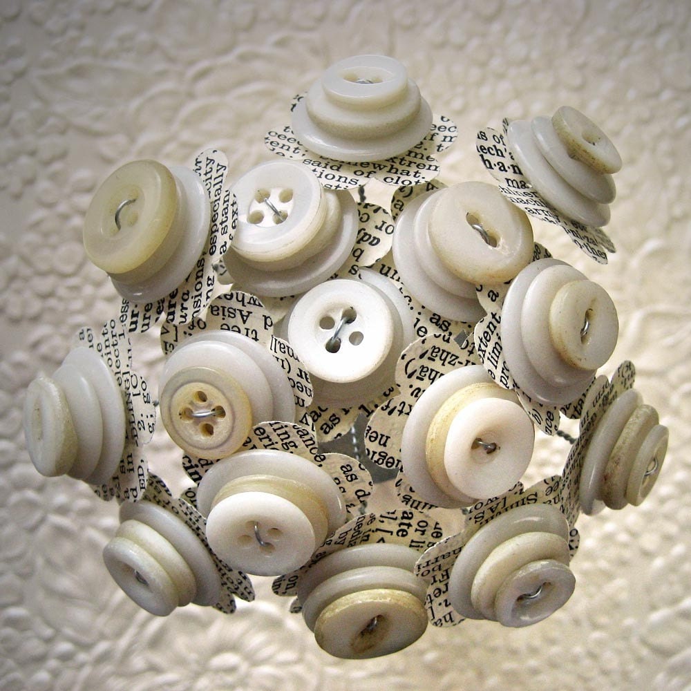 Button Bouquet Flowers in Bead Filled Vintage Salt Shaker