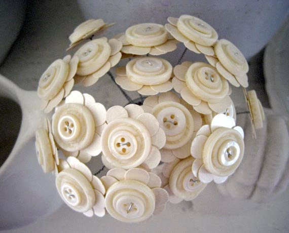 RESERVED for annamclain Button Bouquet in Button Filled Salt Shaker Shabby White Wedding Favor Decor