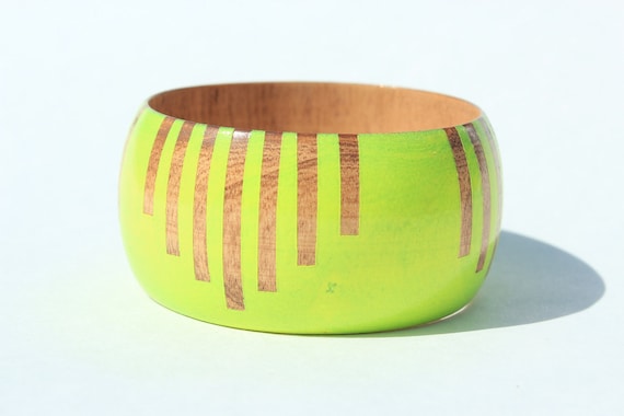 Neon Yellow Stained Wood Bangle- S - XL