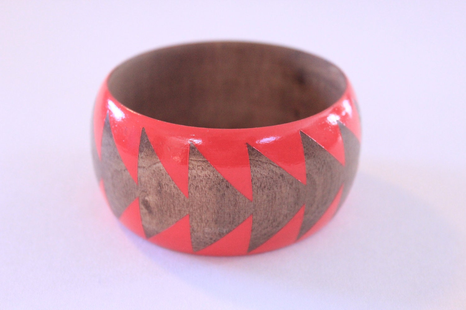 Deep Coral  Stained Wood Bangle- S-XL