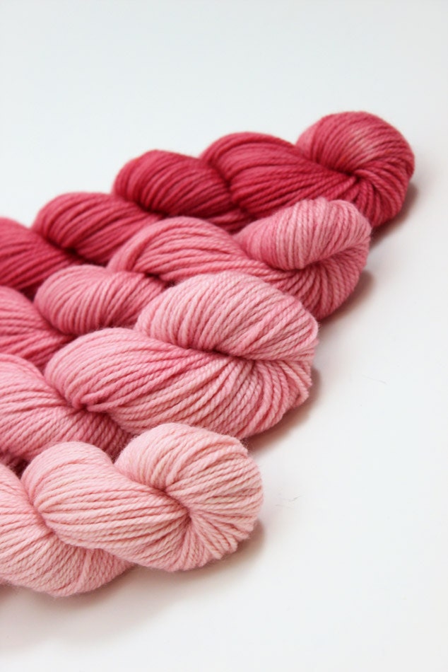 Spun Sugar Gradient: 4 balls of hand dyed polworth & silk yarn