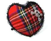 Poised Punk Princess Vintage Tartan & Marcasite Skull Heart Headpiece by Samantha Sultana - Pin Up,Rockabilly,Burlesque,Steam Punk