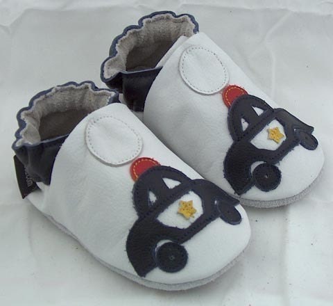 Mini toes Soft sole leather BABY crib shoes white police car pick your size size