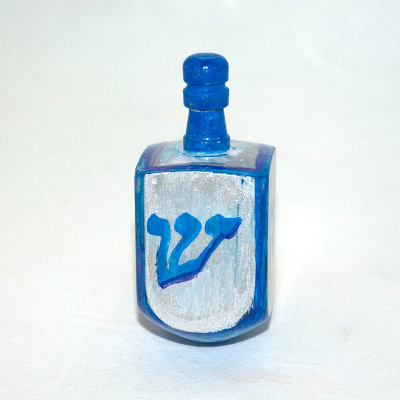 Blue and Silver Dreidel for Hanukkah by Claudine Intner - claudine