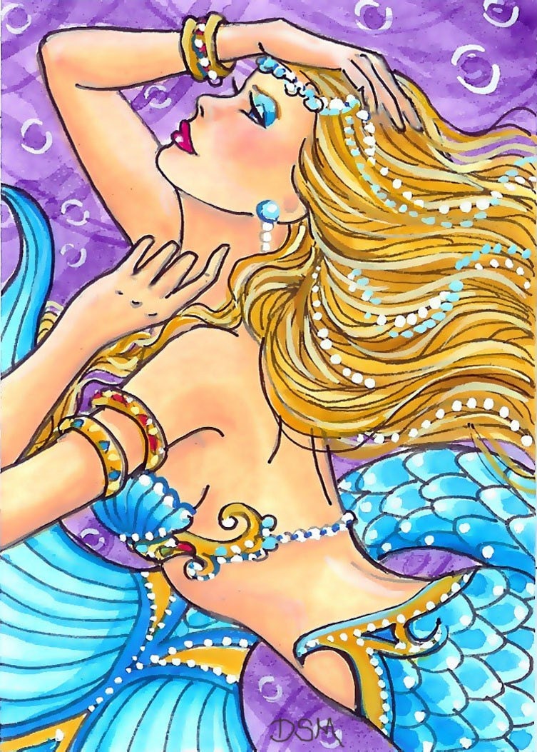 LOVELY SWIMMER  aceo mermaid fantasy