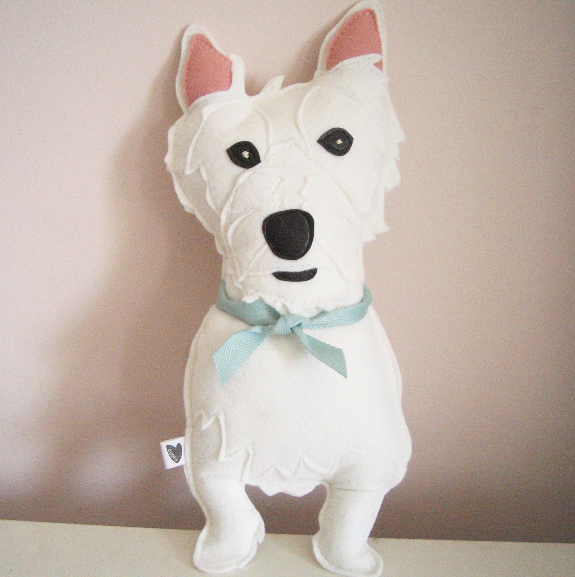 Suzy the West Highland Terrier Dog Wool Felt Applique Plush Doll Pillow