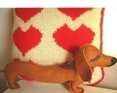 Barbeque the Dachshund Weiner Dog Wool Felt Applique Plush Doll Pillow