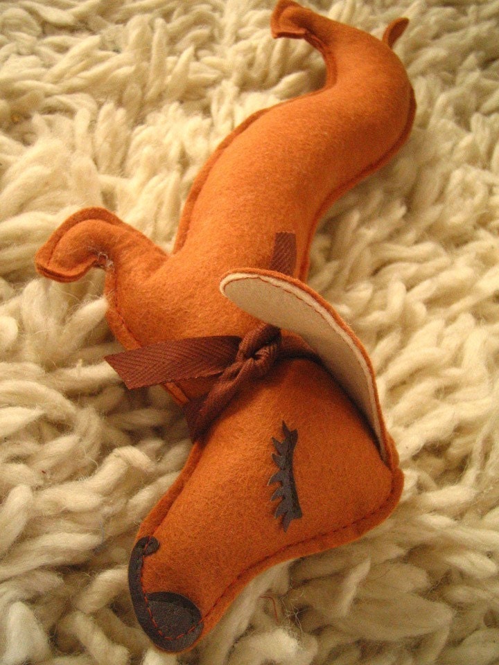 Barbeque the Dachshund Weiner Dog Wool Felt Applique Plush Doll Pillow