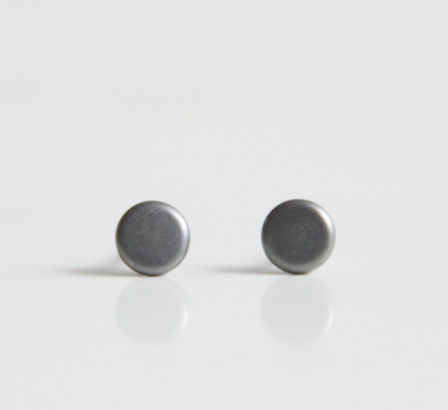 Mini Disc Geometric Matte Charcoal Grey Flat Metal Stud Earrings 5mm. Surgical Steel Earrings Post. Gift for Her. Gift for Him