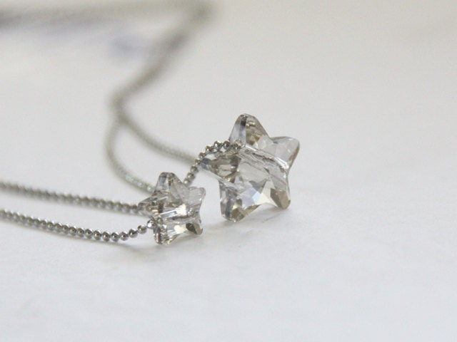 Mom and Baby Stars Swarovski Crystal Necklaces Set. Mother and Daughter necklace. Tiny Star Necklace. Silver Shade AB. Gift for Her.