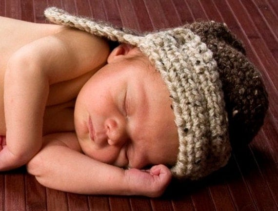 Newborn Aviator Hat Hand Crochet in Cocoa Heather, Bomber Pilot Baby Photo Prop