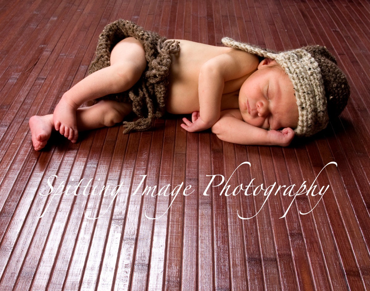 Newborn Aviator Hat Hand Crochet in Cocoa Heather, Bomber Pilot Baby Photo Prop