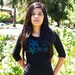 Black silkscreen womens graphic tshirt, 3/4 sleeve tee shirt, scattered flower design, S-XL womens top