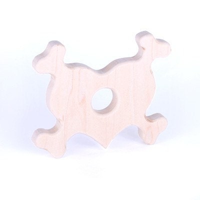 Heart and Crossbones teething natural wooden organic teether for infants and toddlers Valentine's Gift