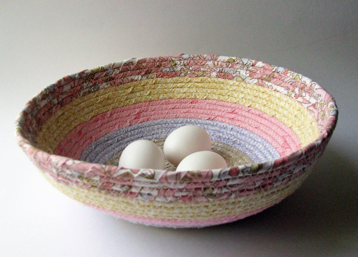 Coiled Fabric Basket - Pastel Stripes Large