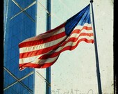 Waving American Flag in Downtown Chicago - TTV Photograph - 8x8 Metallic Print
