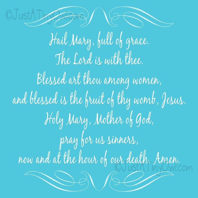 Hail Mary 8x8 or 8x10 Catholic Digital Art Print in blue