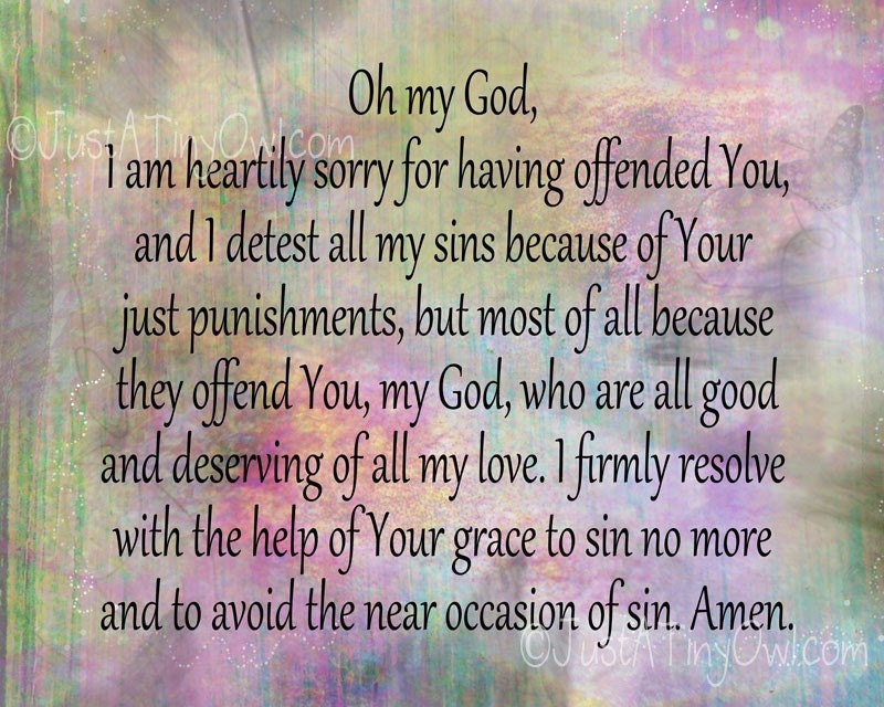 The Act of Contrition 8x10 Catholic Prayer Print Green/Purple Blends