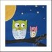 Owls in the Moonlight 10x10 Mixed Media Print