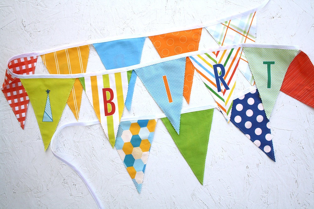 Happy Birthday Fabric Flag Banner Garland