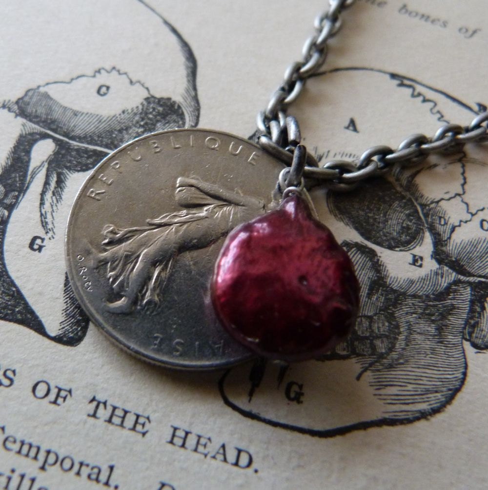 Shimmer Necklace with Vintage Coin and Freshwater Coin Pearl