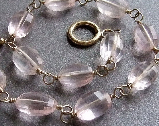Faceted Rose Quartz Bracelet in Gold, Pale Pink Gemstone Bracelet, Handmade Beaded Jewelry