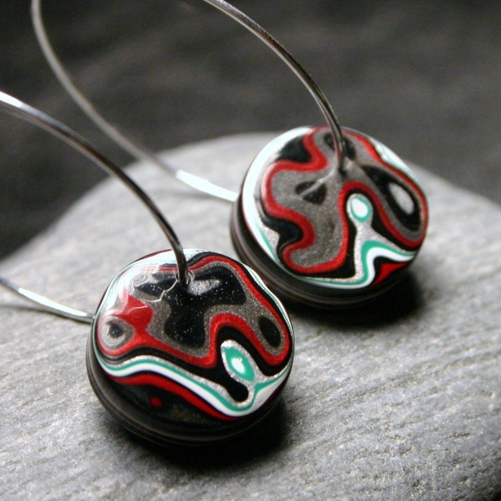 Detroit Fordite Sterling Silver ... Earrings ... Jungleland