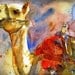 Camel Art, watercolor print of animal art in Israel print, red tan,