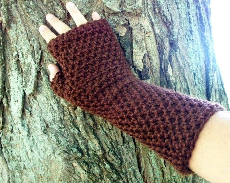 Long Fingerless Gloves or Arm Warmers Crochet Chocolate Brown