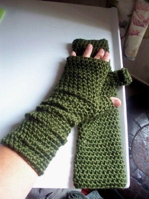 Long Fingerless Gloves or Arm Warmers Forest Green or Custom Colors