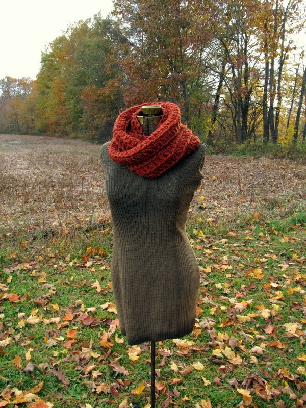 Rust Fall Cowl Scarf Infinity Mobius Loop Crochet Circle Scarf
