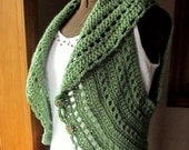 Crochet Circle Vest or Sleeveless Shrug in Light Sage Green