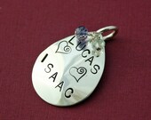 Gemstone and Silver Customized Name Teardrop Pendant 