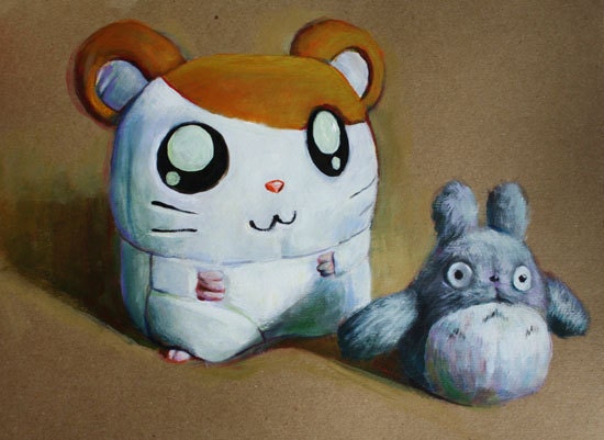 Toy Hamtaro and Totoro print, cute nursery art