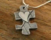 My Heart Is A Puzzle Leaf Textured Fine Silver Necklace