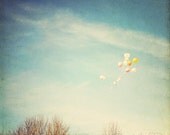 Fine Art Photograph, Balloons Flying in the Sky, Blue Tones, Whimsical Art, Nursery Art, Childs Room, Square 8x8 Print