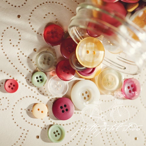 Shabby Chic Fine Art Photograph, Vintage Buttons Spilling out of a Mason Jar, Still Life, Warm Tones, Home Decor, Square 8x8 Print