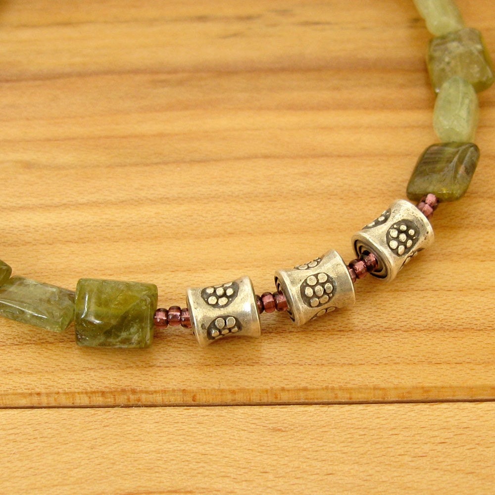 Green Garnet and Thai Silver Bracelet