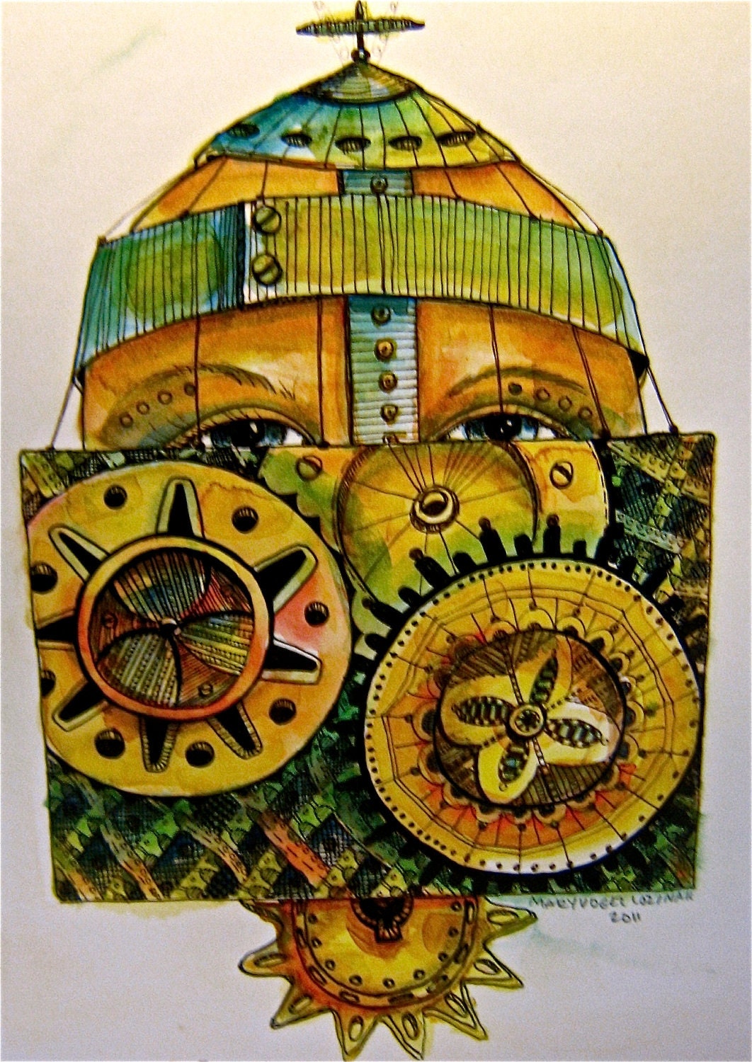 Machine Head Steampunk sci-fi Drawing Illustration Art  print