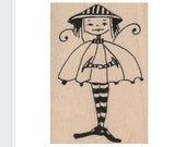 Lady with cape and hat whimsical unmounted Rubber Stamp by Mary Vogel Lozinak