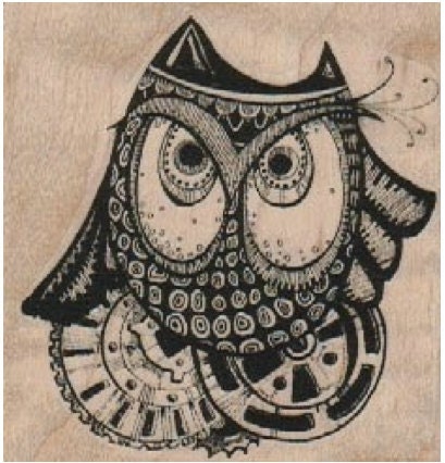 unmounted stamp Steampunk supplies owl on wheels gears  whimsical  Rubber Stamp by Mary Vogel Lozinak  tateam EUC team  18508