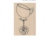 Tea cup with wheels tea party  Steampunk Rubber Stamp wood mounted designed by Mary Vogel Lozinak no 18554