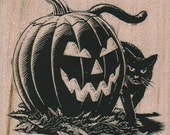 Rubber stamp  Halloween Jack O Lantern  Cat unMounted  scrapbooking supplies number 8964