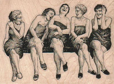 Wood mounted rubber  stamp  five ladies laughing at the spa 18537