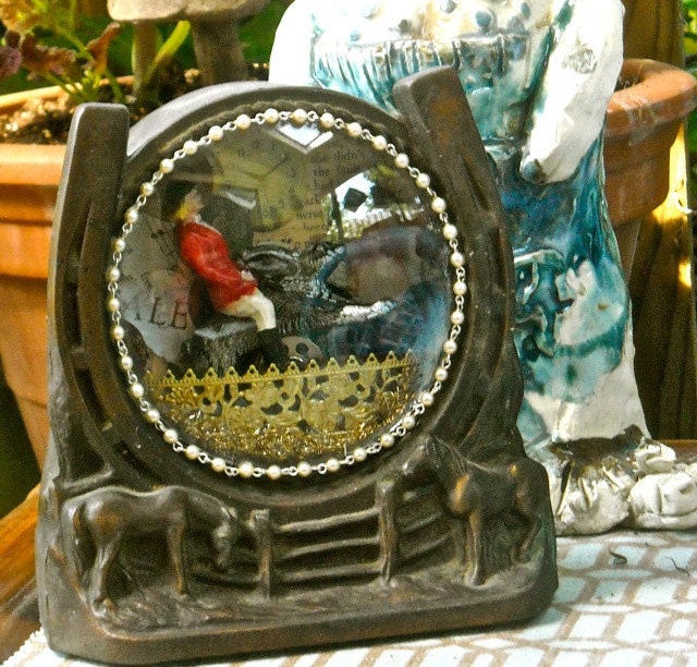 Equestrian Horse Jumper Shrine  Vintage parts  Steampunk Assemblage Table Art  ZNE  Mary Vogel Lozinak