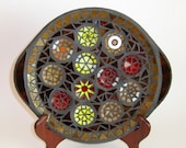 Stained Glass Mosaic Escargot Plate Chocolate Brown and Cherry Red