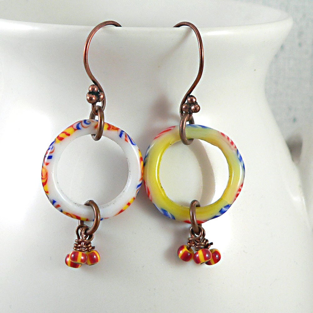 Copper and Glass Earrings -- Tribal Influence